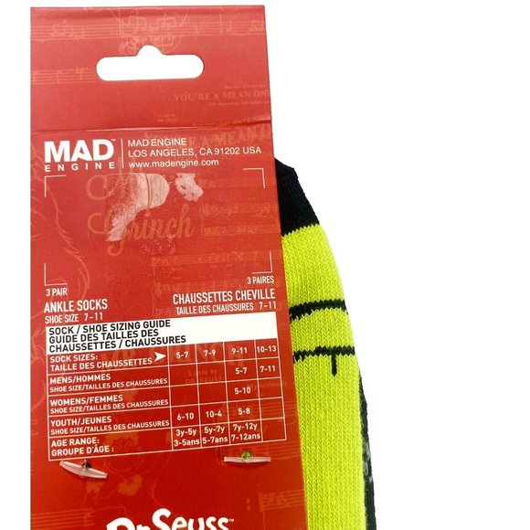 Dr. Seuss The Grinch Christmas Socks Unisex Festive Ankle Socks 3 Pack NEW - Picture 6 of 8